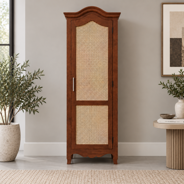 The Attic Catania Kitchen Cabinet, Multipurpose Cabinet For Bedroom Living room study bar, Solid Wood Bookshelf/Kitchen Cabinet, Solid Mango Wood, Honey Finish Cane