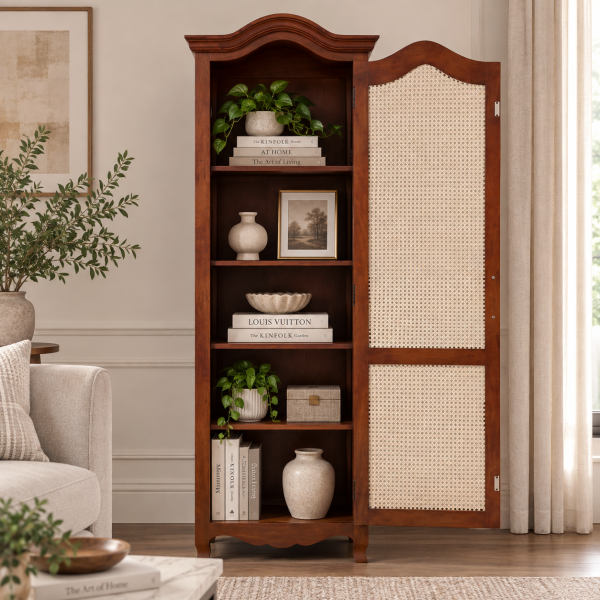 The Attic Catania Kitchen Cabinet, Multipurpose Cabinet For Bedroom Living room study bar, Solid Wood Bookshelf/Kitchen Cabinet, Solid Mango Wood, Honey Finish Cane