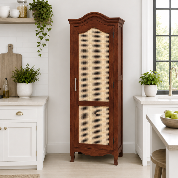 The Attic Catania Kitchen Cabinet, Multipurpose Cabinet For Bedroom Living room study bar, Solid Wood Bookshelf/Kitchen Cabinet, Solid Mango Wood, Honey Finish Cane