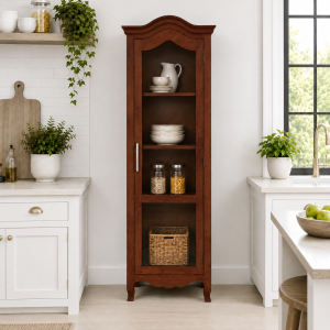 The Attic Catania Kitchen Cabinet, Multipurpose Cabinet For Bedroom Living room study bar, Solid Wood Bookshelf/Kitchen Cabinet, Solid Mango Wood, Honey Finish Glass