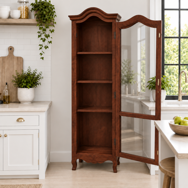 The Attic Catania Kitchen Cabinet, Multipurpose Cabinet For Bedroom Living room study bar, Solid Wood Bookshelf/Kitchen Cabinet, Solid Mango Wood, Honey Finish Glass
