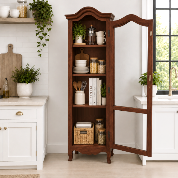 The Attic Catania Kitchen Cabinet, Multipurpose Cabinet For Bedroom Living room study bar, Solid Wood Bookshelf/Kitchen Cabinet, Solid Mango Wood, Honey Finish Glass