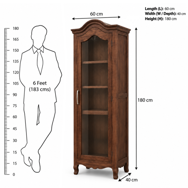 The Attic Catania Kitchen Cabinet, Multipurpose Cabinet For Bedroom Living room study bar, Solid Wood Bookshelf/Kitchen Cabinet, Solid Mango Wood, Honey Finish Glass