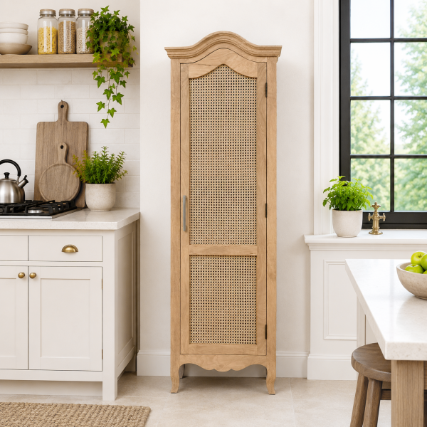 The Attic Catania Kitchen Cabinet, Multipurpose Cabinet For Bedroom Living room study bar, Solid Wood Bookshelf/Kitchen Cabinet, Solid Mango Wood, Natural Finish Cane