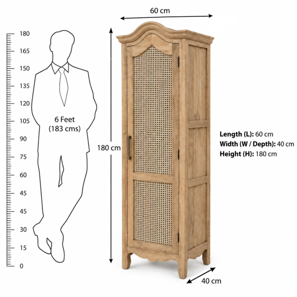The Attic Catania Kitchen Cabinet, Multipurpose Cabinet For Bedroom Living room study bar, Solid Wood Bookshelf/Kitchen Cabinet, Solid Mango Wood, Natural Finish Cane