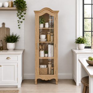 The Attic Catania Kitchen Cabinet, Multipurpose Cabinet For Bedroom Living room study bar, Solid Wood Bookshelf/Kitchen Cabinet, Solid Mango Wood, Natural Finish Glass