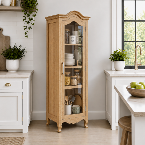 The Attic Catania Kitchen Cabinet, Multipurpose Cabinet For Bedroom Living room study bar, Solid Wood Bookshelf/Kitchen Cabinet, Solid Mango Wood, Natural Finish Glass