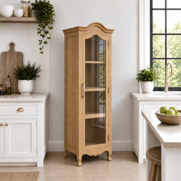 The Attic Catania Kitchen Cabinet, Multipurpose Cabinet For Bedroom Living room study bar, Solid Wood Bookshelf/Kitchen Cabinet, Solid Mango Wood, Natural Finish Glass