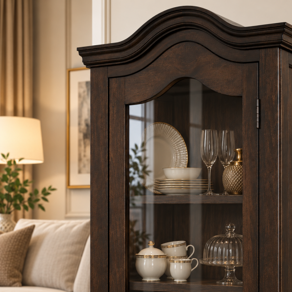 KL-3001WG (4) The Attic Catania Kitchen Cabinet, Multipurpose Cabinet For Bedroom Living room study bar, Solid Wood Bookshelf/Kitchen Cabinet, Solid Mango Wood, Walnut Finish Glass