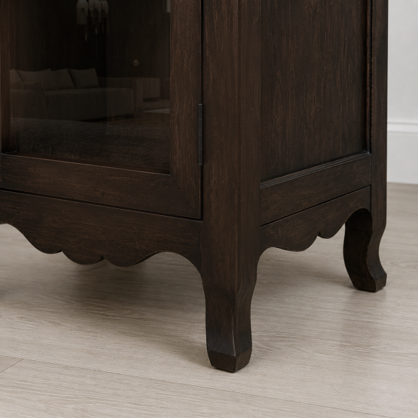 KL-3001WG (5) The Attic Catania Kitchen Cabinet, Multipurpose Cabinet For Bedroom Living room study bar, Solid Wood Bookshelf/Kitchen Cabinet, Solid Mango Wood, Walnut Finish Glass