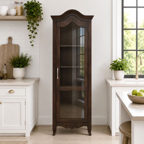 KL-3001WG (7) The Attic Catania Kitchen Cabinet, Multipurpose Cabinet For Bedroom Living room study bar, Solid Wood Bookshelf/Kitchen Cabinet, Solid Mango Wood, Walnut Finish Glass