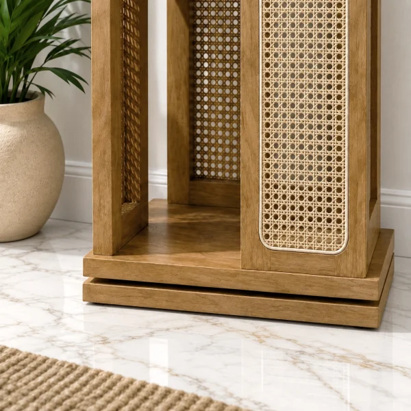 KL-3014SC (3) The Attic Mira Cane Rattan Bookshelf, Multipurpose for Living room Bed room Study, Solid Wood, Light Teak Finish