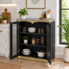 The Attic Carlston Kitchen Cabinet, Multipurpose Cabinet For Bedroom Living room study bar, Solid Wood Bookshelf/Kitchen Cabinet, Solid Mango Wood, Black Color