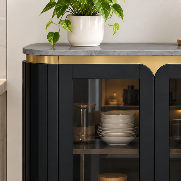 The Attic Carlston Kitchen Cabinet, Multipurpose Cabinet For Bedroom Living room study bar, Solid Wood Bookshelf/Kitchen Cabinet, Solid Mango Wood, Black Color
