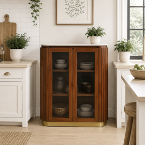 The Attic Carlston Kitchen Cabinet, Multipurpose Cabinet For Bedroom Living room study bar, Solid Wood Bookshelf/Kitchen Cabinet, Solid Mango Wood, Provincial teak Finish