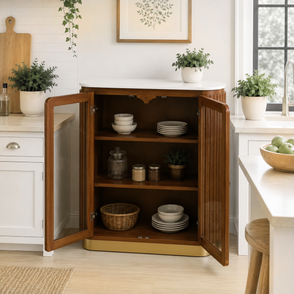 KL-3016T (3) The Attic Carlston Kitchen Cabinet, Multipurpose Cabinet For Bedroom Living room study bar, Solid Wood Bookshelf/Kitchen Cabinet, Solid Mango Wood, Provincial teak Finish
