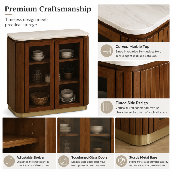 KL-3016T (5) The Attic Carlston Kitchen Cabinet, Multipurpose Cabinet For Bedroom Living room study bar, Solid Wood Bookshelf/Kitchen Cabinet, Solid Mango Wood, Provincial teak Finish