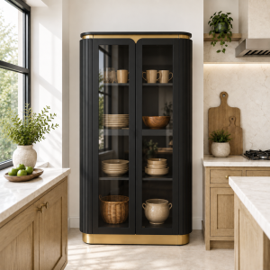 The Attic Carlston Kitchen Cabinet, Multipurpose Cabinet For Bedroom Living room study bar, Solid Wood Bookshelf/Kitchen Cabinet, Solid Mango Wood, Black Color