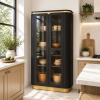 The Attic Carlston Kitchen Cabinet, Multipurpose Cabinet For Bedroom Living room study bar, Solid Wood Bookshelf/Kitchen Cabinet, Solid Mango Wood, Black Color