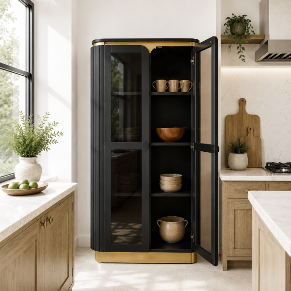 The Attic Carlston Kitchen Cabinet, Multipurpose Cabinet For Bedroom Living room study bar, Solid Wood Bookshelf/Kitchen Cabinet, Solid Mango Wood, Black Color