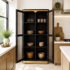 The Attic Carlston Kitchen Cabinet, Multipurpose Cabinet For Bedroom Living room study bar, Solid Wood Bookshelf/Kitchen Cabinet, Solid Mango Wood, Black Color