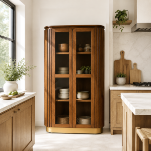 The Attic Carlston Kitchen Cabinet, Multipurpose Cabinet For Bedroom Living room study bar, Solid Wood Bookshelf/Kitchen Cabinet, Solid Mango Wood, Provincial teak Finish