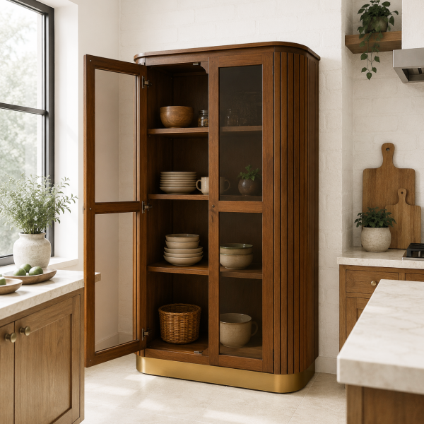The Attic Carlston Kitchen Cabinet, Multipurpose Cabinet For Bedroom Living room study bar, Solid Wood Bookshelf/Kitchen Cabinet, Solid Mango Wood, Provincial teak Finish