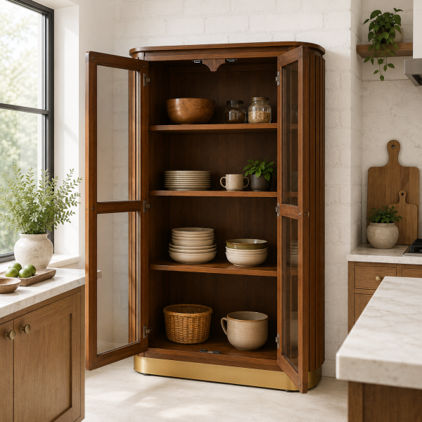The Attic Carlston Kitchen Cabinet, Multipurpose Cabinet For Bedroom Living room study bar, Solid Wood Bookshelf/Kitchen Cabinet, Solid Mango Wood, Provincial teak Finish