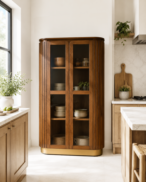 The Attic Carlston Kitchen Cabinet, Multipurpose Cabinet For Bedroom Living room study bar, Solid Wood Bookshelf/Kitchen Cabinet, Solid Mango Wood, Provincial teak Finish