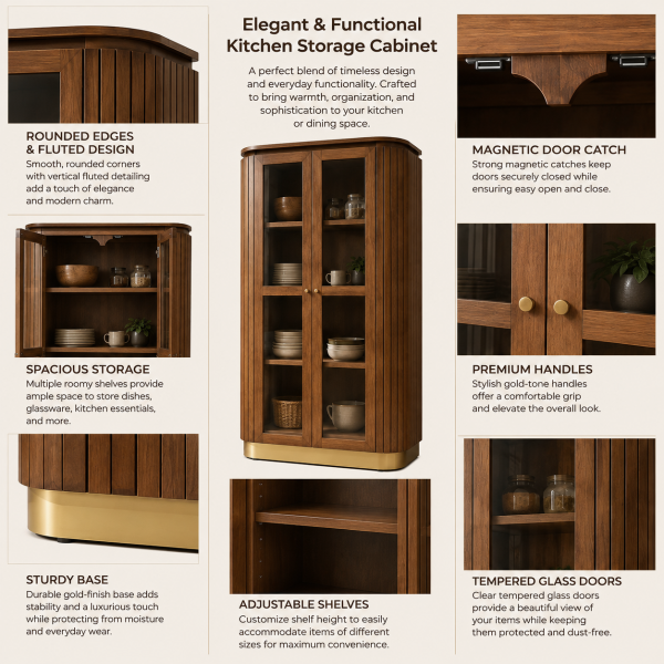 The Attic Carlston Kitchen Cabinet, Multipurpose Cabinet For Bedroom Living room study bar, Solid Wood Bookshelf/Kitchen Cabinet, Solid Mango Wood, Provincial teak Finish