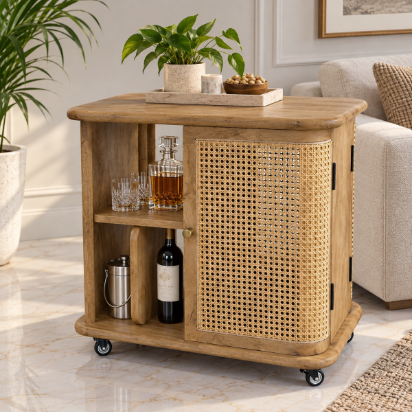 KL-3022S (2) The Attic Provence Bar Trolley, Trolley Table for Living Room, Solid Wood Trolley, Modern Trolley