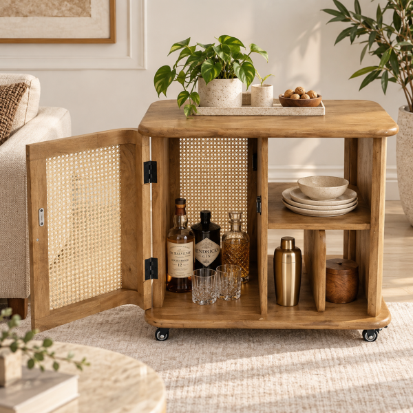KL-3022S (3) The Attic Provence Bar Trolley, Trolley Table for Living Room, Solid Wood Trolley, Modern Trolley