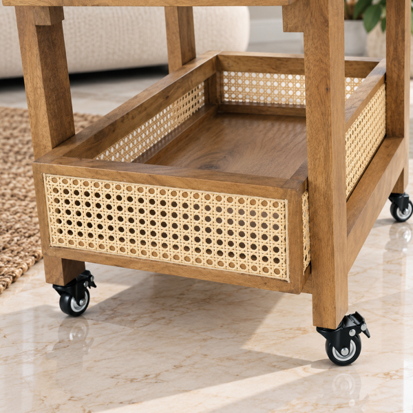 KL-3023SC (7) The Attic Nordic Bar Trolley, Trolley Table for Living Room, Solid Wood Trolley, Modern Trolley