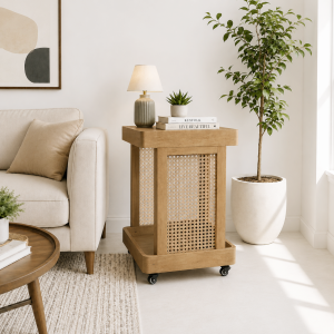 KL-3025SC (2) The Attic Lorenzo Bar Trolley, Trolley Table for Living Room, Solid Wood Trolley, Modern Trolley