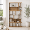 KL-3027S (1) The Attic Arden Bookshelf, Multipurpose for Living room Bed room Study Kitchen, Solid Mango Wood, partition shelf, Light Teak Finish