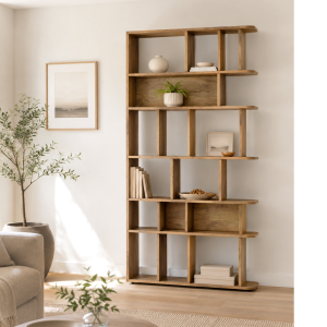 KL-3027S (2) The Attic Arden Bookshelf, Multipurpose for Living room Bed room Study Kitchen, Solid Mango Wood, partition shelf, Light Teak Finish