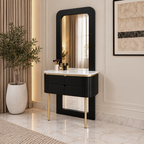 The Attic Carlston Dressing Table For Bedroom, Solid Wood, Black Finish