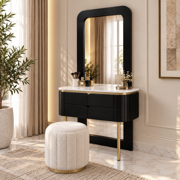 The Attic Carlston Dressing Table For Bedroom, Solid Wood, Black Finish