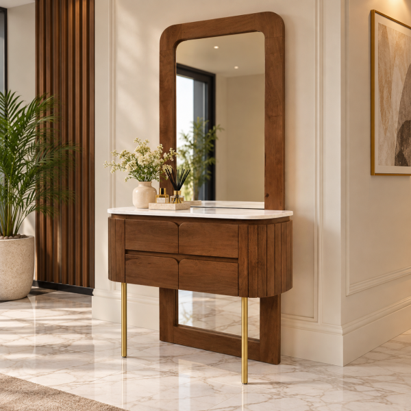 The Attic Carlston Dressing Table For Bedroom, Solid Wood, Teak Finish