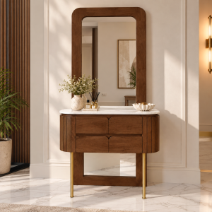 The Attic Carlston Dressing Table For Bedroom, Solid Wood, Teak Finish
