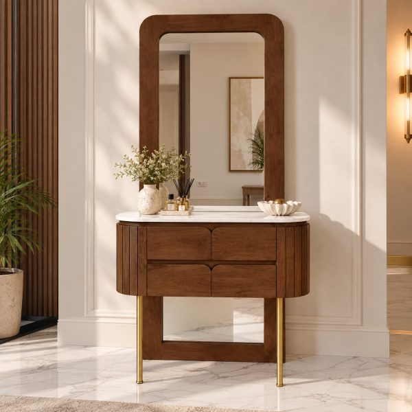 The Attic Carlston Dressing Table For Bedroom, Solid Wood, Teak Finish