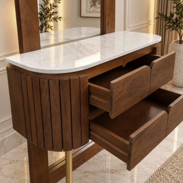The Attic Carlston Dressing Table For Bedroom, Solid Wood, Teak Finish