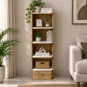 The Attic Solid Wood Liora Bookshelf, Multipurpose for Living room Bed room Study, Solid Wood, Ligh Teak Finish
