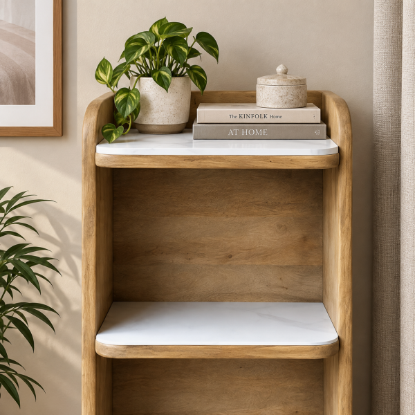 KL-3031S (4) The Attic Solid Wood Liora Bookshelf, Multipurpose for Living room Bed room Study, Solid Wood, Ligh Teak Finish