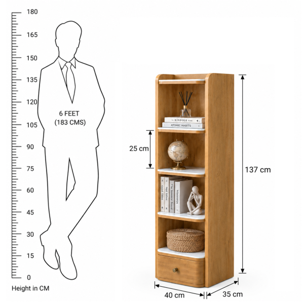 KL-3031S(8) The Attic Solid Wood Liora Bookshelf, Multipurpose for Living room Bed room Study, Solid Wood, Ligh Teak Finish