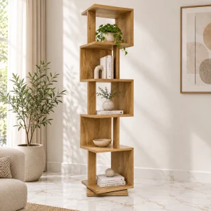KL-3032S (1) The Attic Solid Wood Madera Revolve Bookshelf, Multipurpose for Living room Bed room Study, Solid Wood, Light Teak Finish