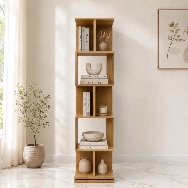 The Attic Solid Wood Madera Revolve Bookshelf, Multipurpose for Living room Bed room Study, Solid Wood, Light Teak Finish