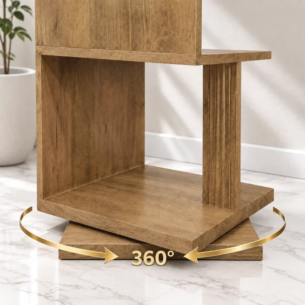 The Attic Solid Wood Madera Revolve Bookshelf, Multipurpose for Living room Bed room Study, Solid Wood, Light Teak Finish