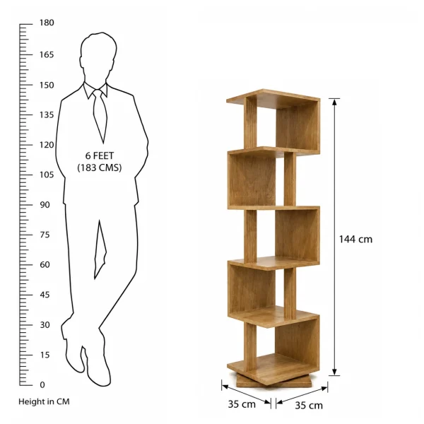 The Attic Solid Wood Madera Revolve Bookshelf, Multipurpose for Living room Bed room Study, Solid Wood, Light Teak Finish