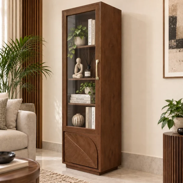 KL-3037TG (2) The Attic Sculpted Leaf Kitchen Cabinet Multipurpose Cabinet For Bedroom Living room study bar, Solid Wood Bookshelf/Kitchen Cabinet, Provential teak Finish